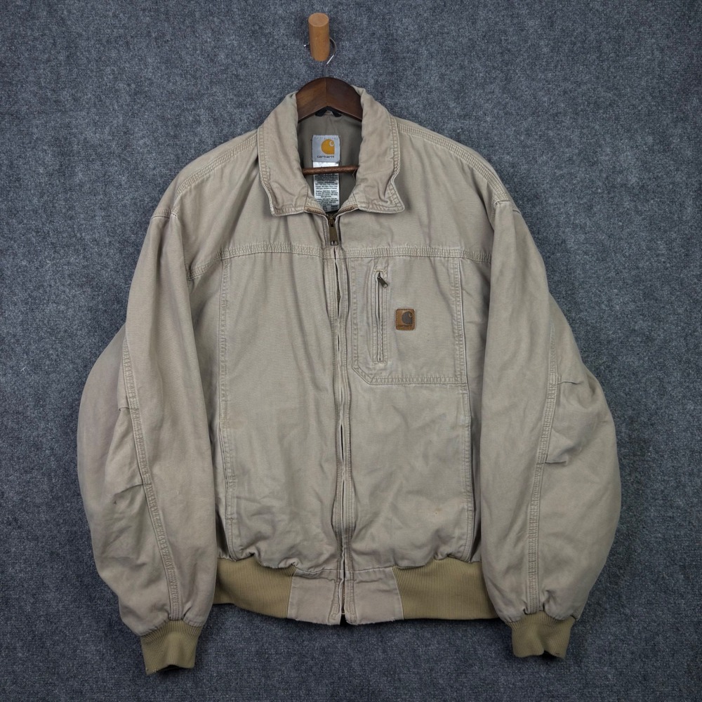 Carhartt Jacket Mens 2XL Khaki Sandstone Twill J163 GKH Workwear Bomber Coat